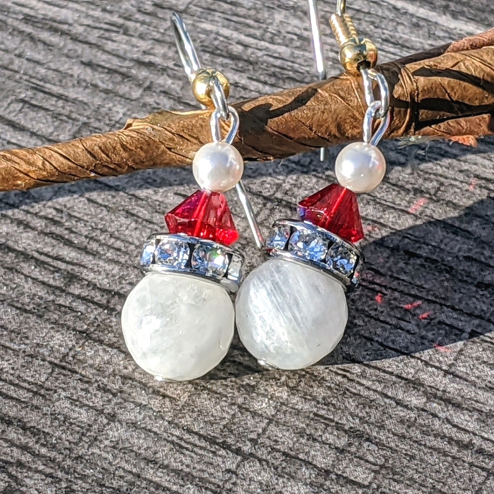 Christmas Santa Moonstone Earrings